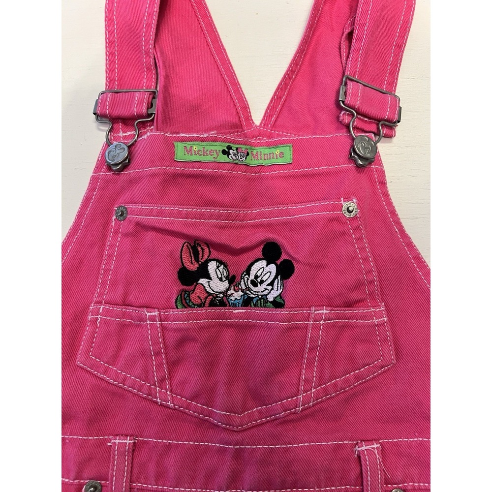 Vintage Mickey & Minnie Mouse Pink Denim Overalls Shortalls Kids Size 10 90s - Picture 2 of 6